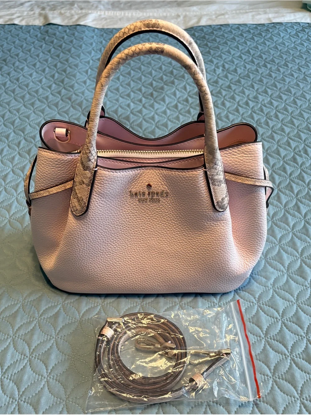 Kate Spade Small Dumpling: Pink Pebbled Leather with Snake-Print Handles